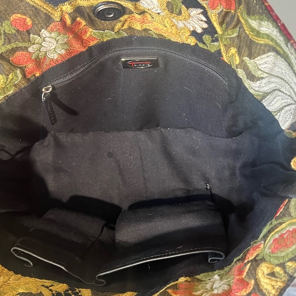 Talbots Vintage Floral Tapestry Satchel Handbag with Stained Bamboo Handles - Picture 11 of 14